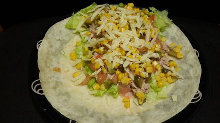 Inside of the healthy, low fat, tuna and cheese wrap