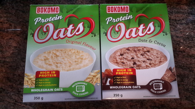 Bokomo breakfast porridge, protein oats. Original flavour, date and cocoa flavour. High fibre, energy and carbohydrates